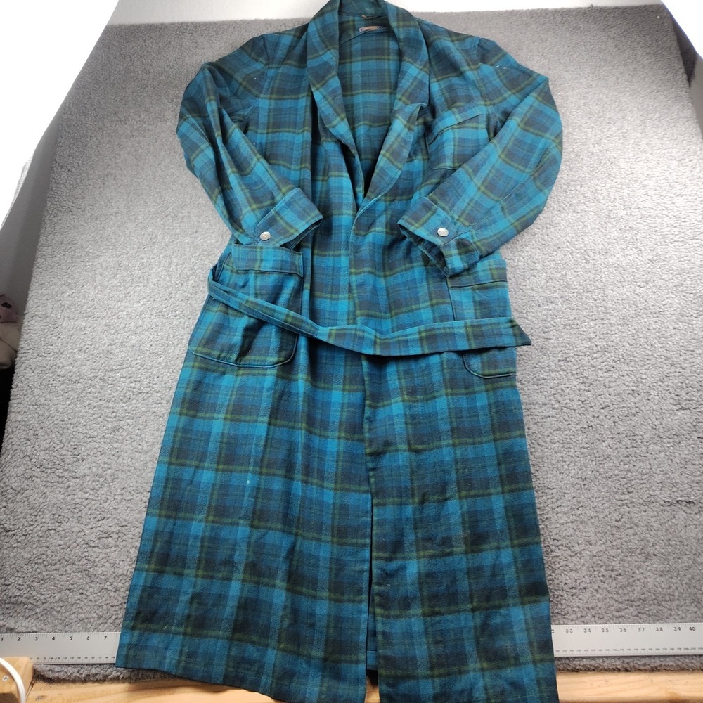 VTG 1980s Pendleton Wool Robe Shawl Collar SZ XL Mens Tartan Plaid Green Belted